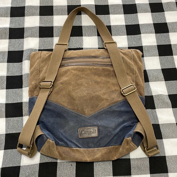 Sun Sand Cargoit Lennox Flap Fold Over Canvas Leather Backpack Buckle Rucksack - Picture 3 of 16